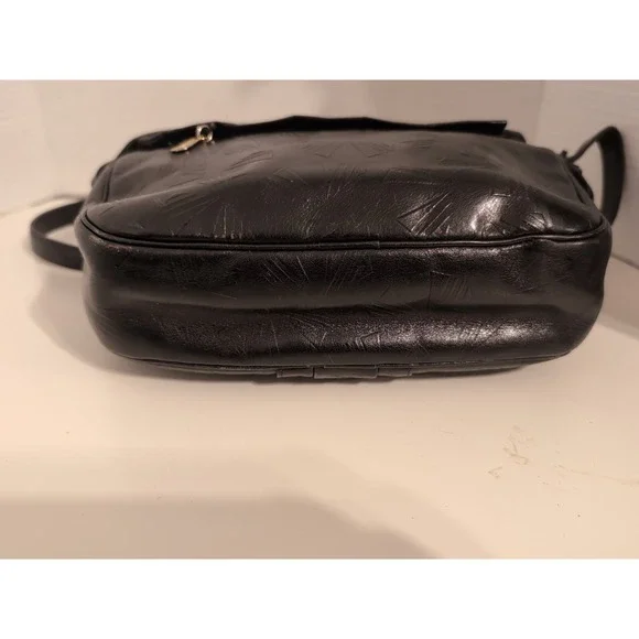 Vintage Sharif Black Reptile Embossed Leather Crossbody‎ Bag - Picture 9 of 16